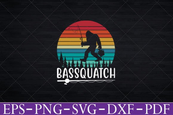 Bassquatch Funny Bigfoot Fishing Retro Graphics and Crafts