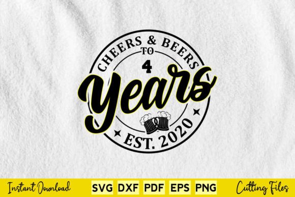 Cheers Beers to 4 Years Birthday Retro Graphics in Crafts